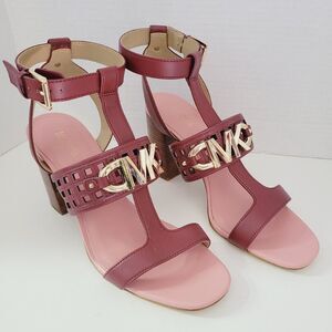8.5 Women's MK MICHAEL KORS Burgundy Wine Ankle Strappy Block Heel Sandals